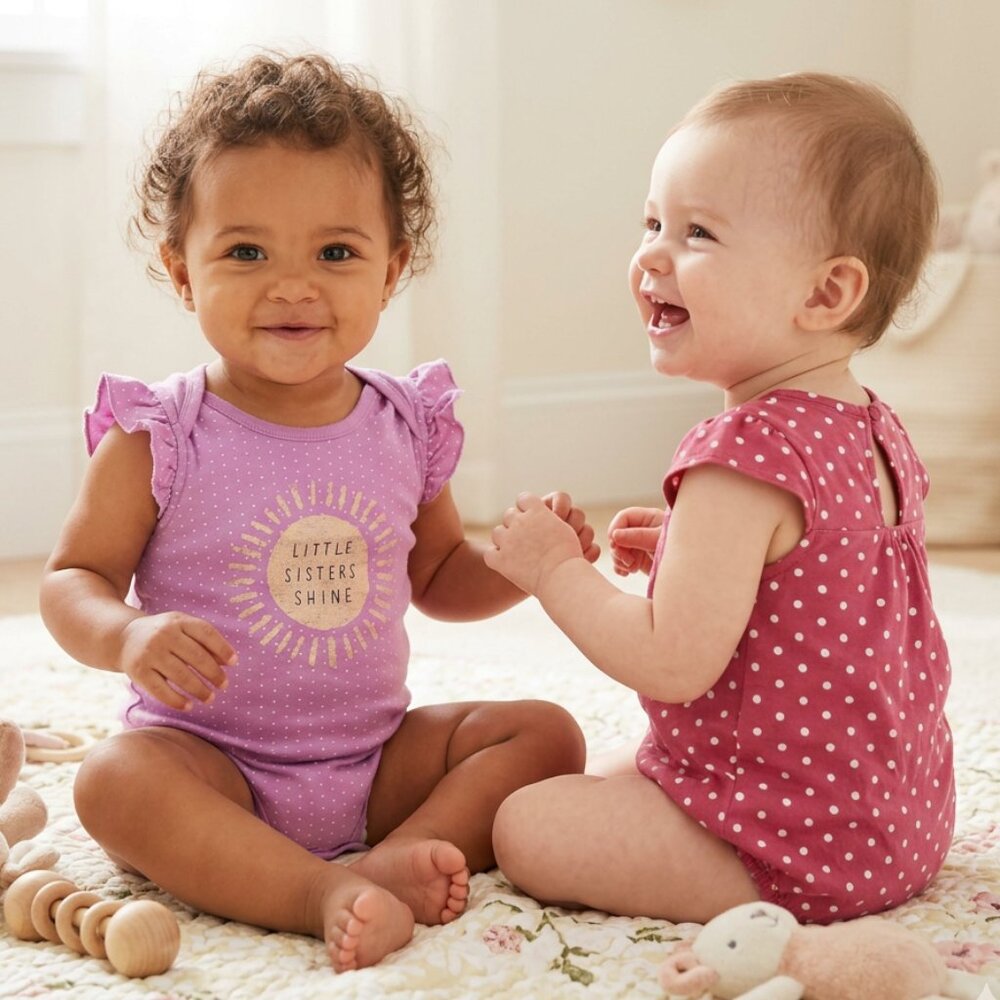 GAP BABY Sister Onesies Pink Polka Dots 2 Pack 12-18M EUC